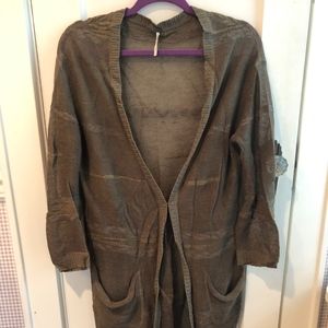 Free People Long Green/Grey Sheer Cardigan